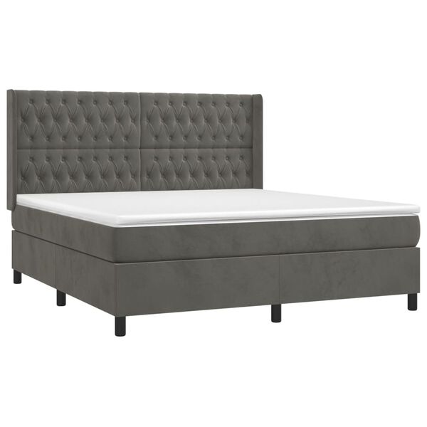vidaXL Sommier &agrave; lattes de lit et matelas Gris fonc&eacute; 180x200cm Velours