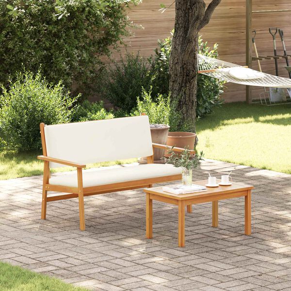 vidaXL Banc de jardin avec coussin Blanc cr&egrave;me Bois d'Acacia Massif