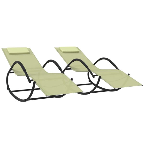 vidaXL Chaises longues &agrave; bascule lot de 2 cr&egrave;me acier et textil&egrave;ne