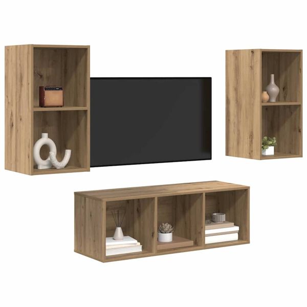 vidaXL Ensemble meuble TV 3 pcs Ch&ecirc;ne artisanal Bois d'ing&eacute;nierie