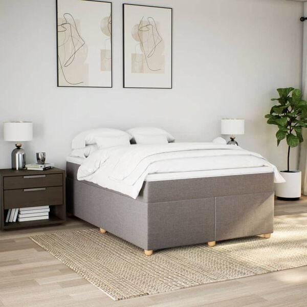 vidaXL Sommier &agrave; lattes de lit avec matelas Taupe 140x200 cm Tissu