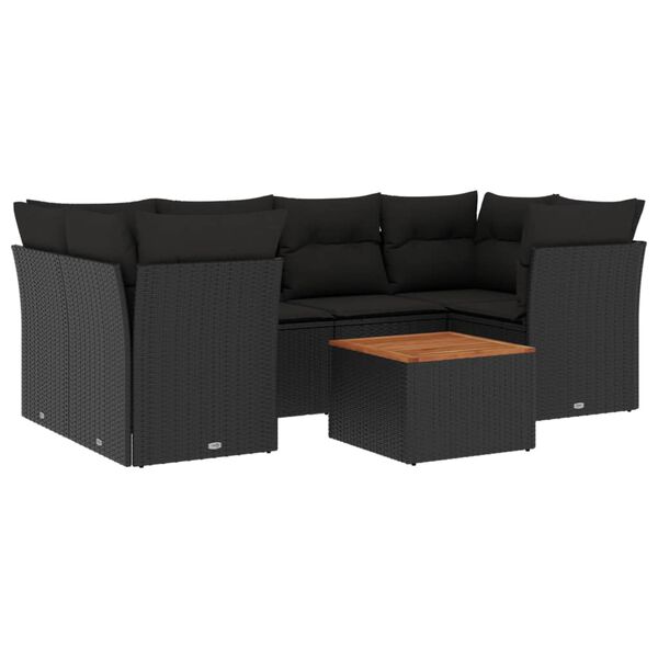 vidaXL Salon de jardin 7 pcs avec coussins noir r&eacute;sine tress&eacute;e