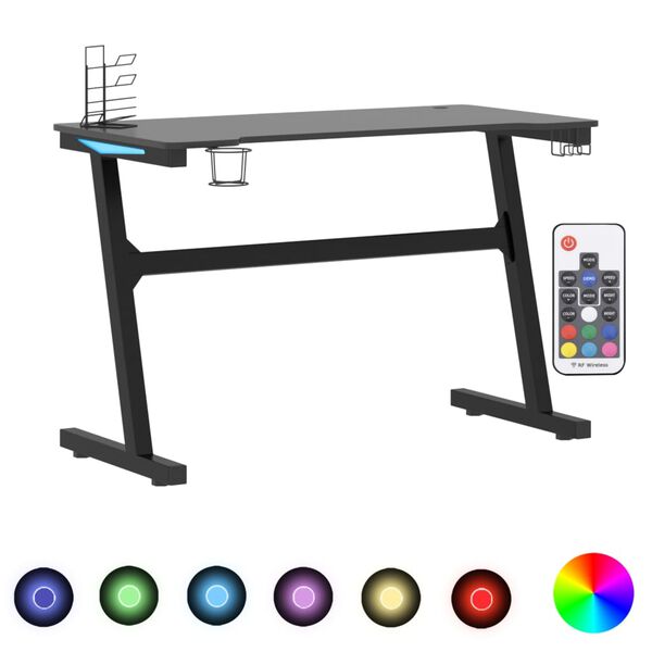 vidaXL Bureau de jeu à LED en forme de Z noir 110x60x75 cm