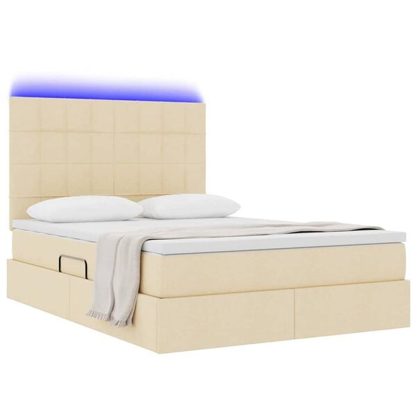 vidaXL Lit avec rangement et LED avec LED Cr&egrave;me 140 x 200 cm Polyester