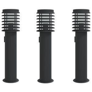 vidaXL Lampadaires d'ext&eacute;rieur avec sortie 3 pcs noir acier inoxydable