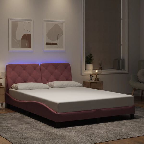 vidaXL Cadre de lit avec LED sans matelas rose 140x190cm velours