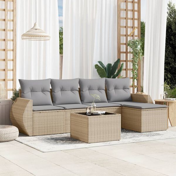 vidaXL Salon de jardin avec coussins 6 pcs beige r&eacute;sine tress&eacute;e