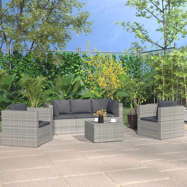 vidaXL Salon de jardin 4 pcs avec coussins r&eacute;sine tress&eacute;e gris