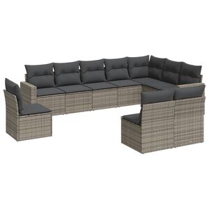 vidaXL Salon de jardin avec coussins 10 pcs gris r&eacute;sine tress&eacute;e
