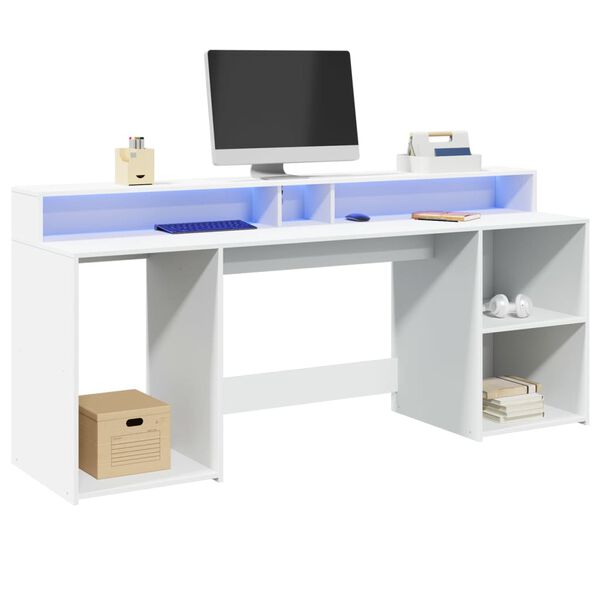 vidaXL Bureau avec lumi&egrave;res LED blanc 200x55x91 cm bois d'ing&eacute;nierie