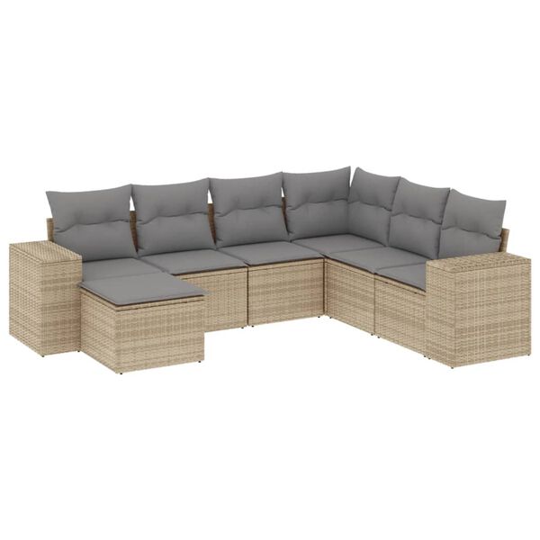 vidaXL Salon de jardin avec coussins 7 pcs beige r&eacute;sine tress&eacute;e
