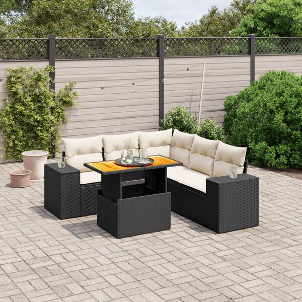 vidaXL Salon de jardin 6 pcs avec coussins noir r&eacute;sine tress&eacute;e