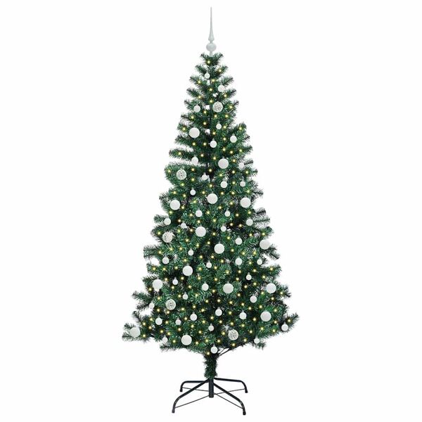 vidaXL Sapin de No&euml;l artificiel pr&eacute;-&eacute;clair&eacute; Vert 210 cm PVC et m&eacute;tal