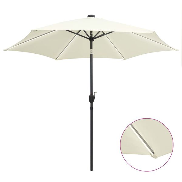 vidaXL Parasol de jardin et lumi&egrave;res LED m&acirc;t en aluminium blanc sable