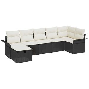 vidaXL Ensemble de canap&eacute; de jardin avec coussin 7 pcs Noir Poly rotin