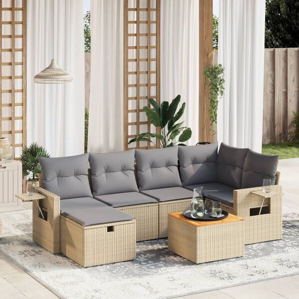 vidaXL Salon de jardin avec coussins 7pcs m&eacute;lange beige r&eacute;sine tress&eacute;e