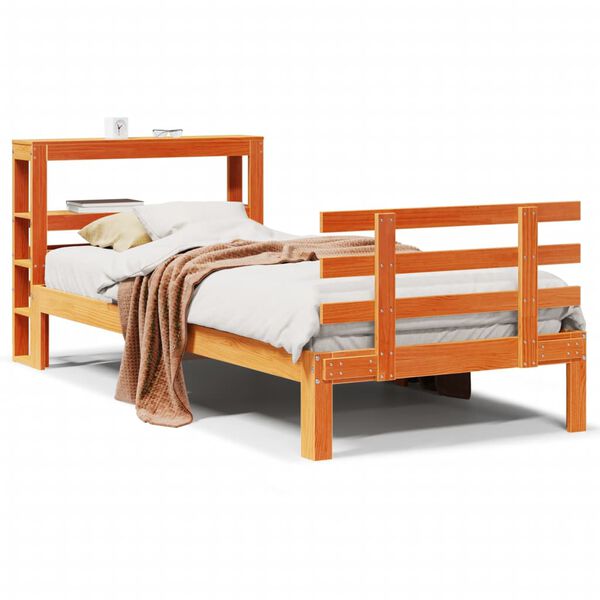vidaXL Cadre de lit avec t&ecirc;te de lit sans matelas cire marron 90x190cm