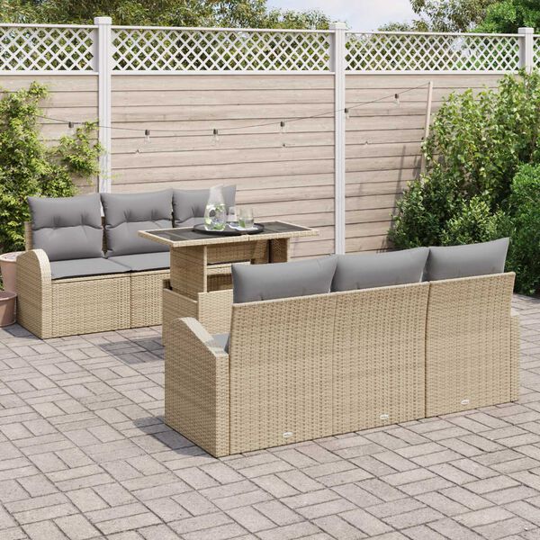 vidaXL Ensemble de canap&eacute; de jardin 7 pcs Beige Poly Rattan