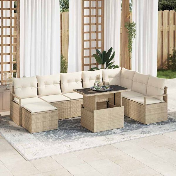vidaXL Ensemble de canap&eacute; de jardin 9 pcs Beige Poly rotin