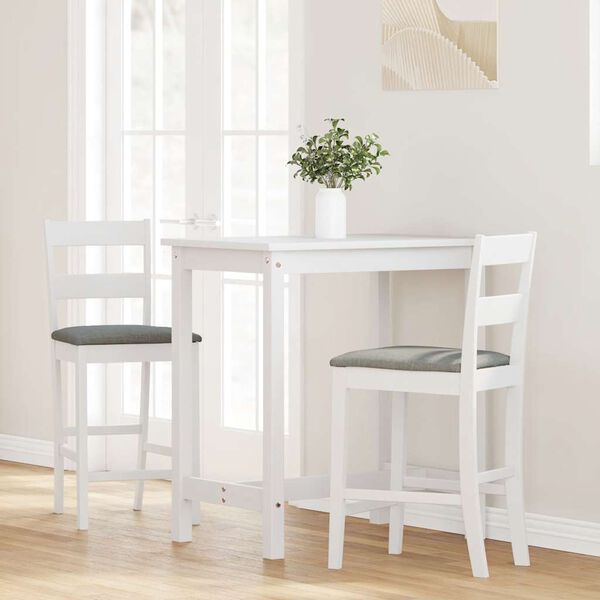 vidaXL Tabourets de bar avec coussins 2 pcs blanc bois massif d'hévéa