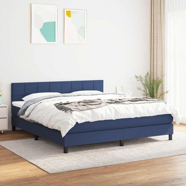 vidaXL Sommier &agrave; lattes de lit avec matelas Bleu 160x200 cm Tissu