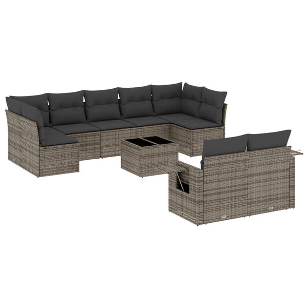 vidaXL Salon de jardin avec coussins 10 pcs gris résine tressée