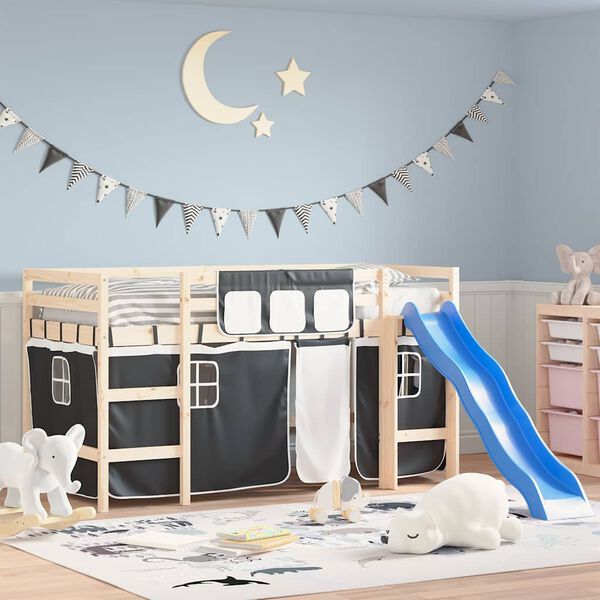 vidaXL Rideaux pour lit mezzanine blanc et noir polyester