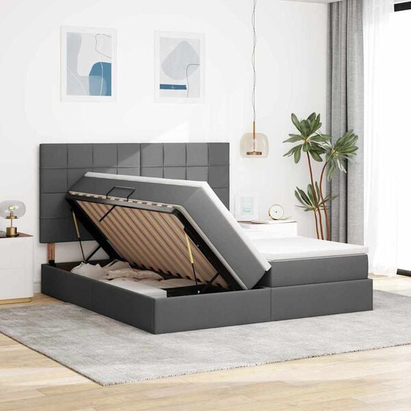 vidaXL Lit de Rangement Gris fonc&eacute; 180 x 200 cm Cuir synth&eacute;tique