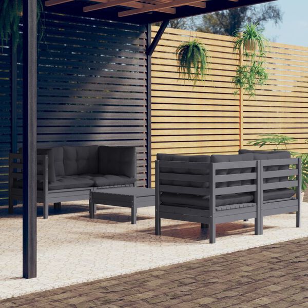 vidaXL Salon de jardin 5 pcs avec coussins anthracite bois de pin