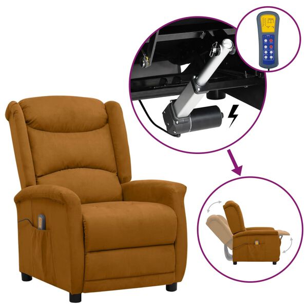 vidaXL Fauteuil de massage Marron Tissu microfibre