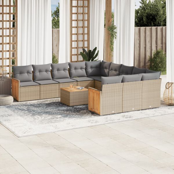 vidaXL Salon de jardin avec coussins 12 pcs beige r&eacute;sine tress&eacute;e