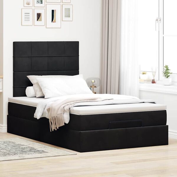 vidaXL Cadre de lit ottoman avec matelas noir 120x190 cm velours