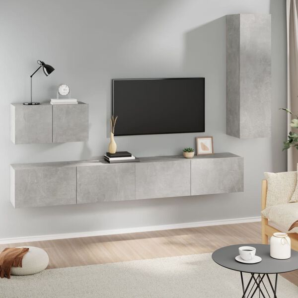 vidaXL Ensemble de meubles TV 4 pcs Gris b&eacute;ton Bois d'ing&eacute;nierie