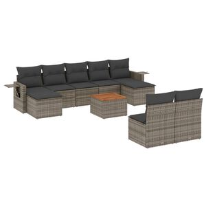 vidaXL Salon de jardin avec coussins 10 pcs gris r&eacute;sine tress&eacute;e