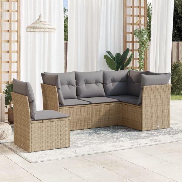 vidaXL Salon de jardin avec coussins 5 pcs beige r&eacute;sine tress&eacute;e