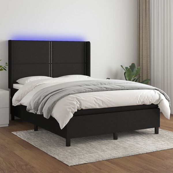 vidaXL Sommier &agrave; lattes de lit matelas LED Noir 140x190 cm Tissu