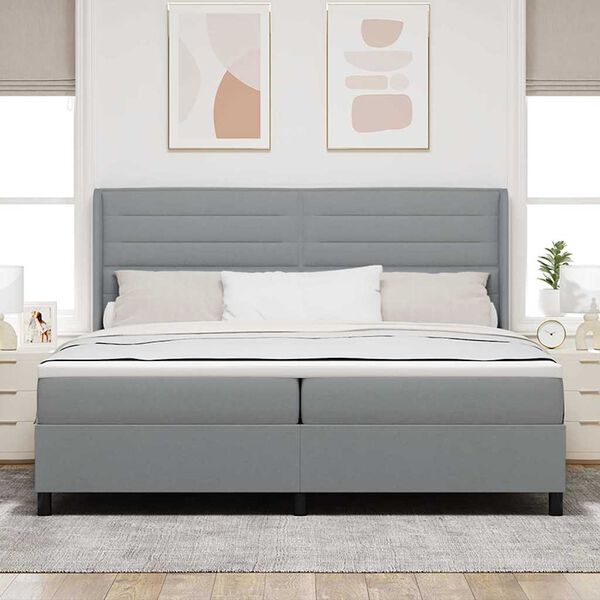 vidaXL Lit &agrave; ressorts avec matelas Gris clair 200 x 200 cm tissu