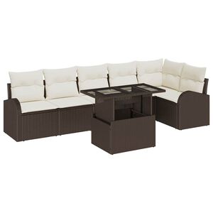 vidaXL Ensemble de canap&eacute; de jardin 7 pcs Marron et cr&egrave;me polyrotin