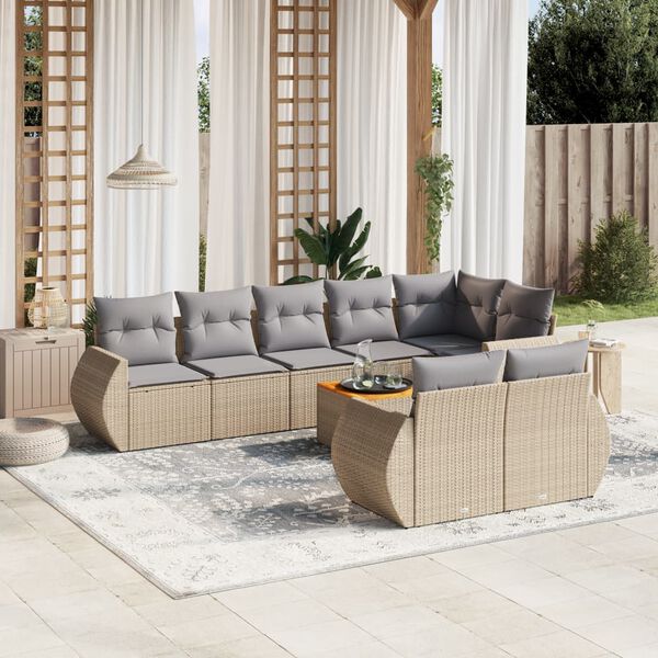 vidaXL Salon de jardin avec coussins 9 pcs beige r&eacute;sine tress&eacute;e