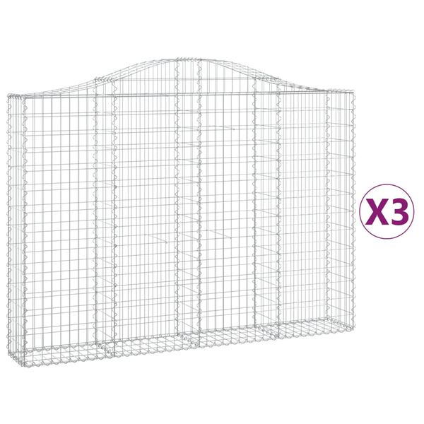 vidaXL Paniers à gabions arqués 3 pcs 200x30x140/160 cm Fer galvanisé