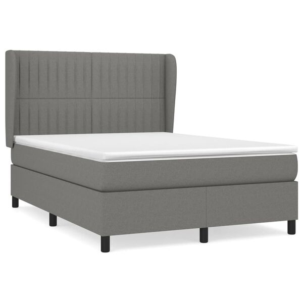vidaXL Sommier &agrave; lattes de lit avec matelas Gris fonc&eacute; 140x190cm Tissu
