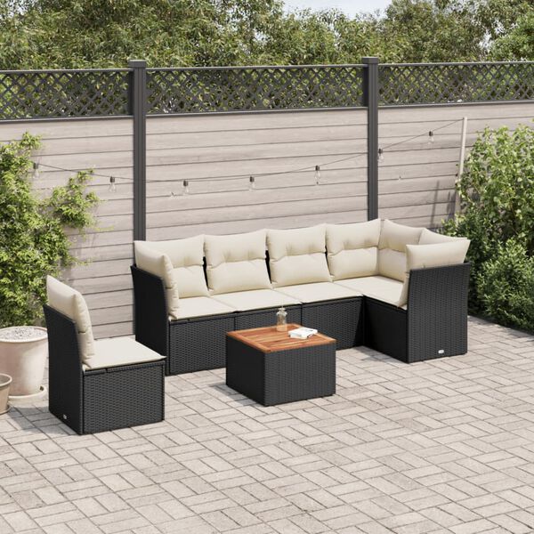 vidaXL Salon de jardin 7 pcs avec coussins noir r&eacute;sine tress&eacute;e