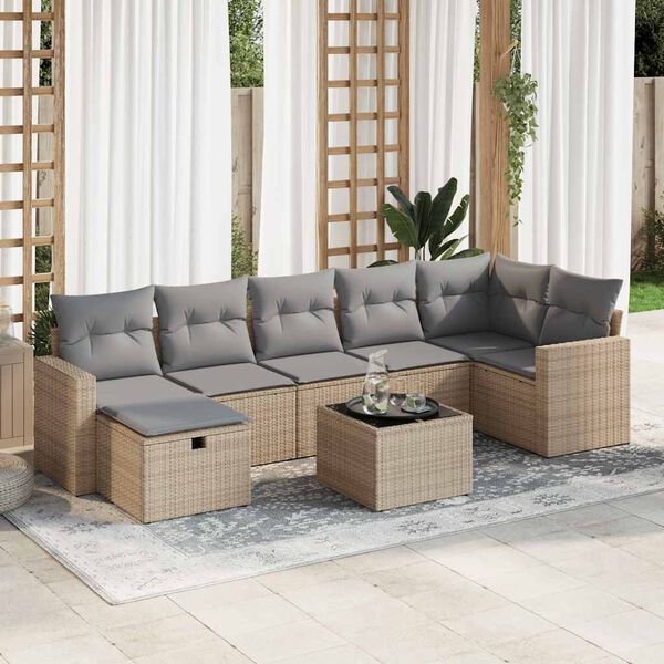 vidaXL Salon de jardin avec coussins 8 pcs beige r&eacute;sine tress&eacute;e