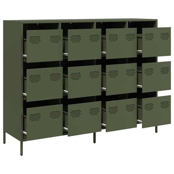 vidaXL Buffet vert olive 135x39x103,5 cm acier laminé à froid