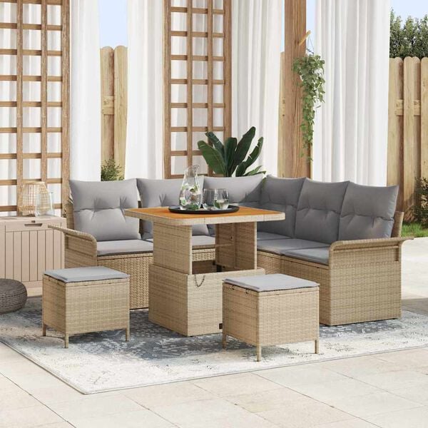 vidaXL Ensemble de canapé de jardin 8 pcs Beige polyrotin