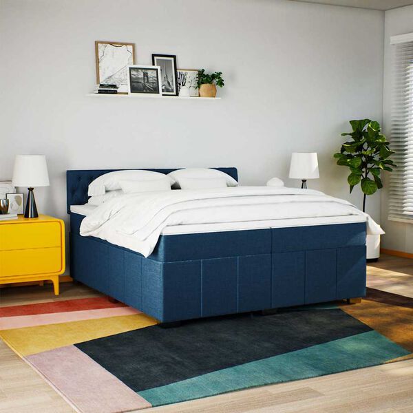vidaXL Sommier &agrave; lattes de lit avec matelas Bleu 200x200 cm Tissu