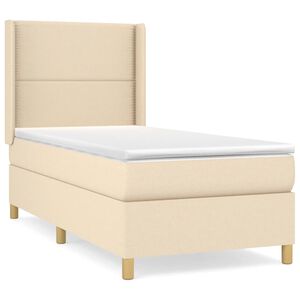 vidaXL Sommier &agrave; lattes de lit et matelas Cr&egrave;me 90x190 cm Tissu