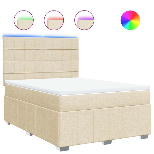 vidaXL Sommier &agrave; lattes de lit avec matelas Cr&egrave;me 140x190 cm Tissu