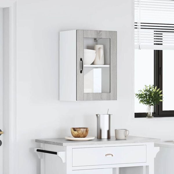 vidaXL Armoire murale de cuisine avec porte en verre Porto sonoma gris