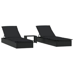 vidaXL Transats 2 pcs avec table noir r&eacute;sine tress&eacute;e